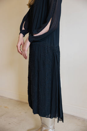 1920s silk Crepe beaded split sleeve gown