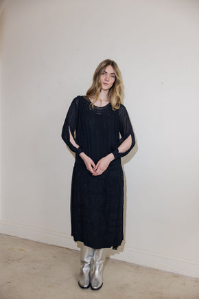 1920s silk Crepe beaded split sleeve gown