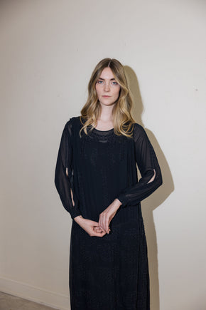 1920s silk Crepe beaded split sleeve gown