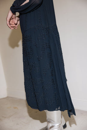 1920s silk Crepe beaded split sleeve gown