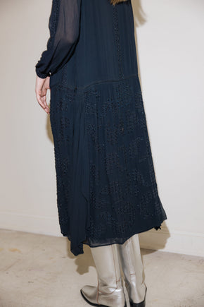 1920s silk Crepe beaded split sleeve gown