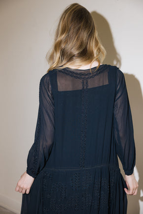 1920s silk Crepe beaded split sleeve gown