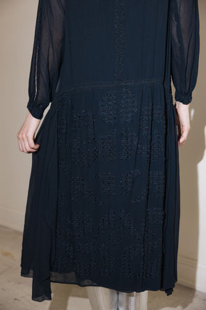 1920s silk Crepe beaded split sleeve gown