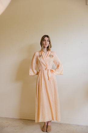 1930s art deco damask silk robe with felt adornments