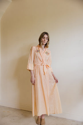 1930s art deco damask silk robe with felt adornments