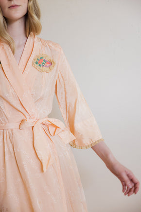 1930s art deco damask silk robe with felt adornments