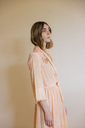 1930s art deco damask silk robe with felt adornments