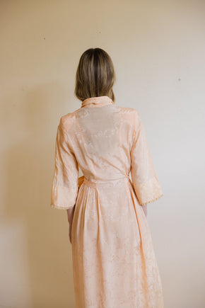 1930s art deco damask silk robe with felt adornments