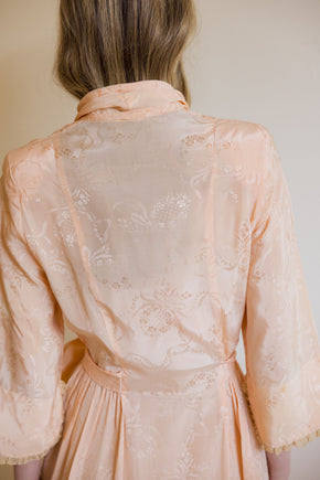 1930s art deco damask silk robe with felt adornments
