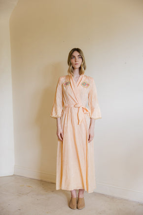 1930s art deco damask silk robe with felt adornments
