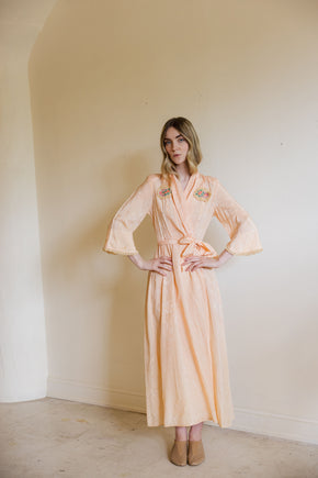 1930s art deco damask silk robe with felt adornments