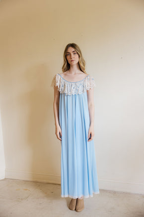 1960s powder blue Lucie Ann lace nightgown