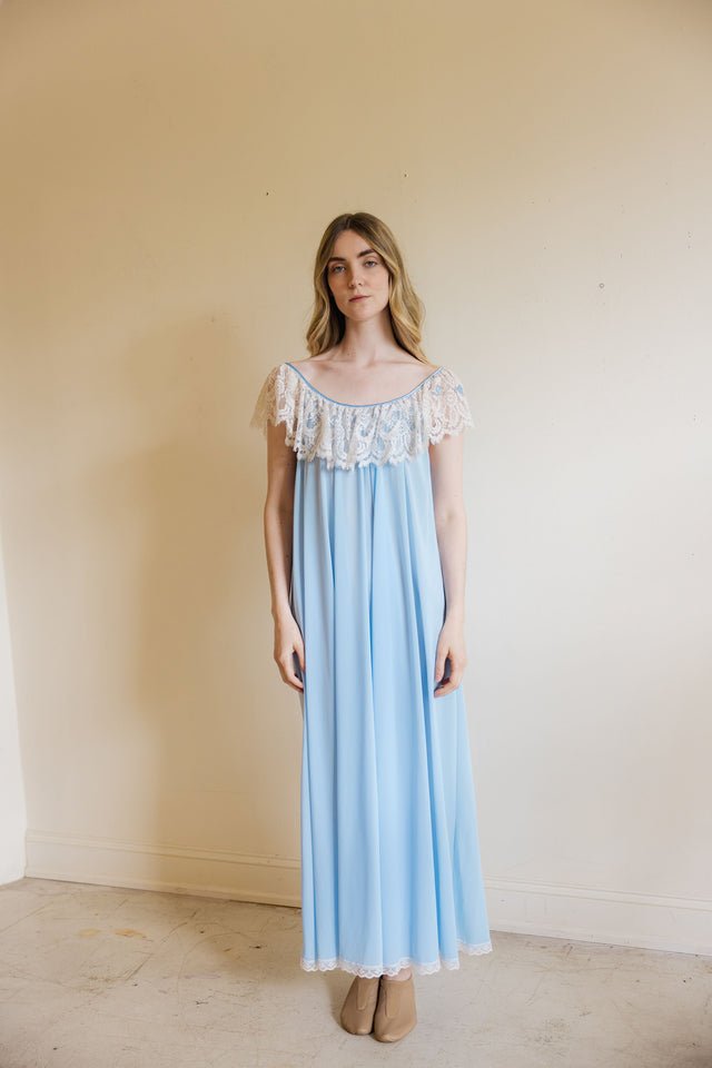 1960s powder blue Lucie Ann lace nightgown