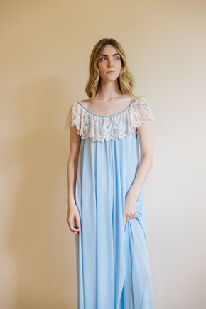 1960s powder blue Lucie Ann lace nightgown