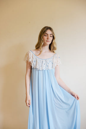 1960s powder blue Lucie Ann lace nightgown