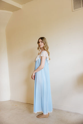 1960s powder blue Lucie Ann lace nightgown