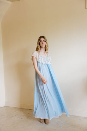 1960s powder blue Lucie Ann lace nightgown