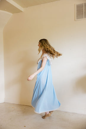 1960s powder blue Lucie Ann lace nightgown