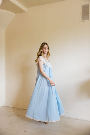 1960s powder blue Lucie Ann lace nightgown