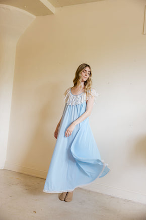 1960s powder blue Lucie Ann lace nightgown