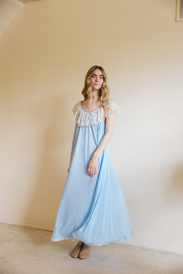 1960s powder blue Lucie Ann lace nightgown