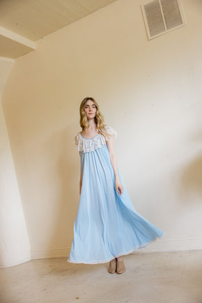 1960s powder blue Lucie Ann lace nightgown