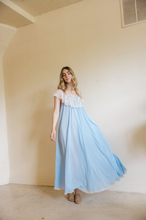 1960s powder blue Lucie Ann lace nightgown