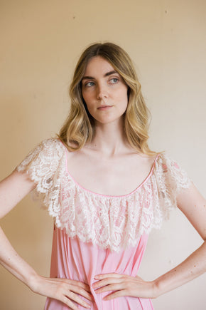 1960s baby pink Lucie Ann lace nightgown