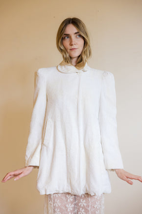 1930s ivory velvet puff sleeve jacket
