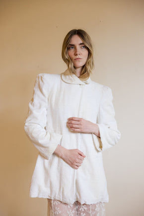 1930s ivory velvet puff sleeve jacket