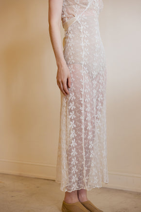 1930s ivory lace puff sleeve gown