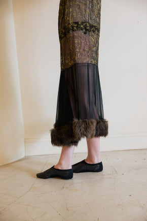 1920s silk chiffon lamé rabbit fur gown, Paris