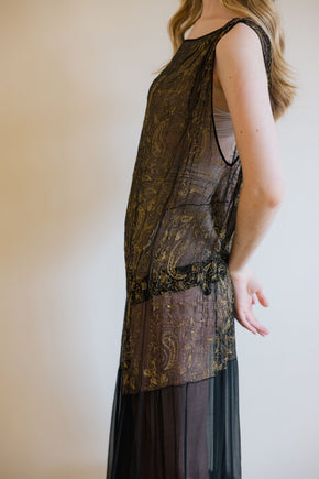1920s silk chiffon lamé rabbit fur gown, Paris