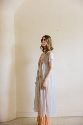 1920s blue gauze cotton embroidered lingerie robe