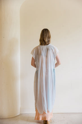 1920s blue gauze cotton embroidered lingerie robe
