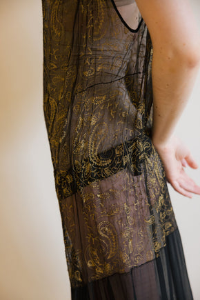 1920s silk chiffon lamé rabbit fur gown, Paris