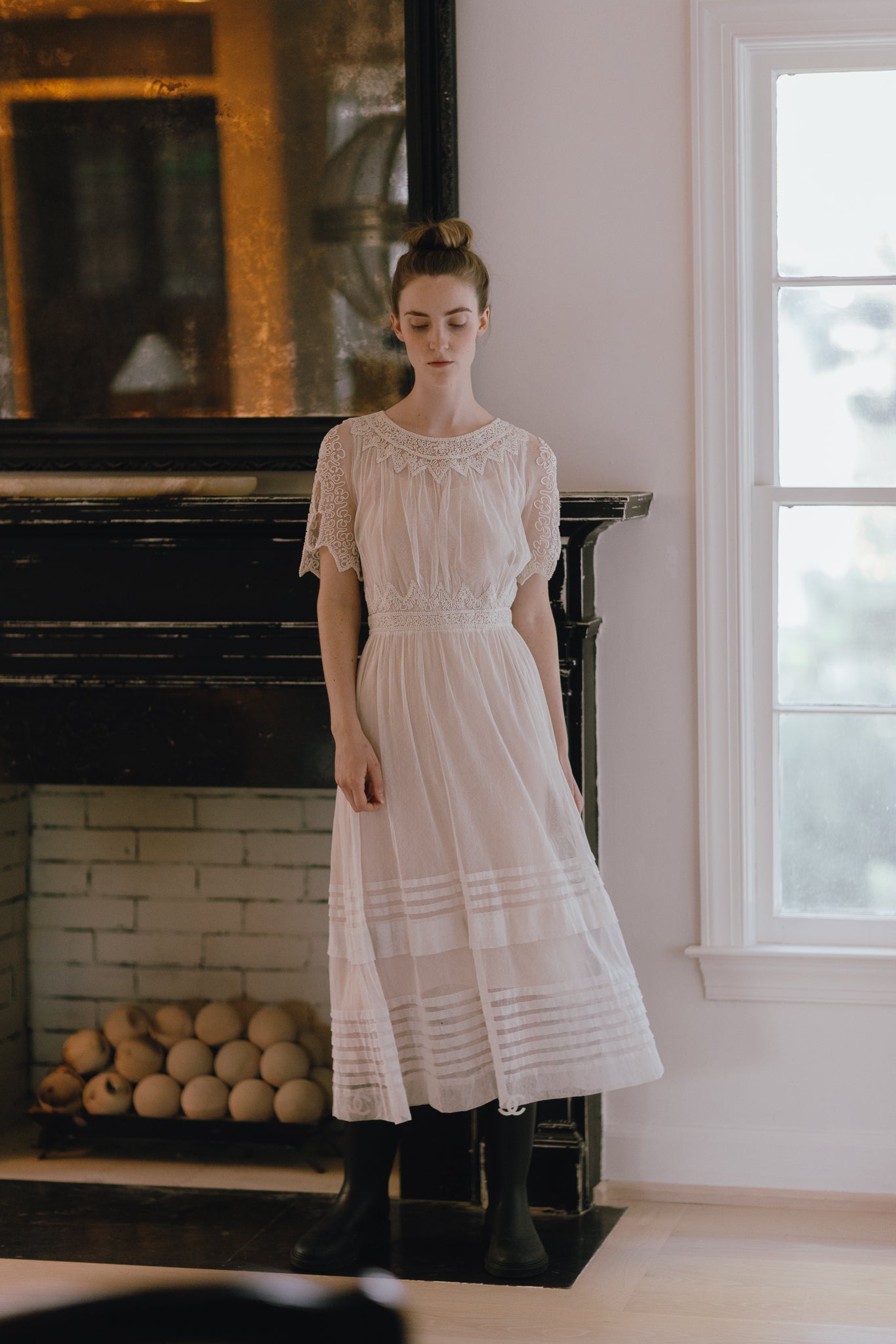 1910s soutache ivory net gown