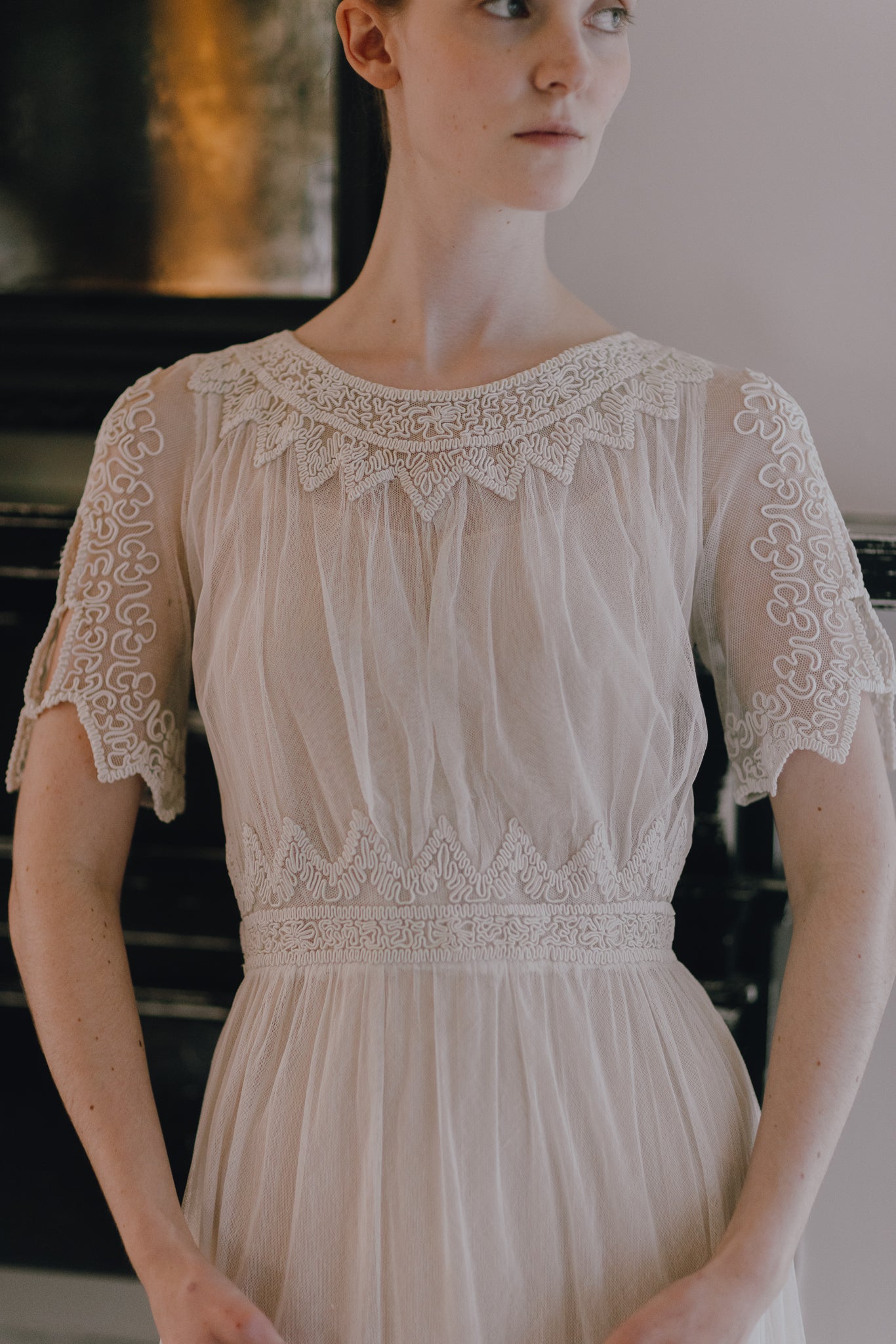 1910s soutache ivory net gown