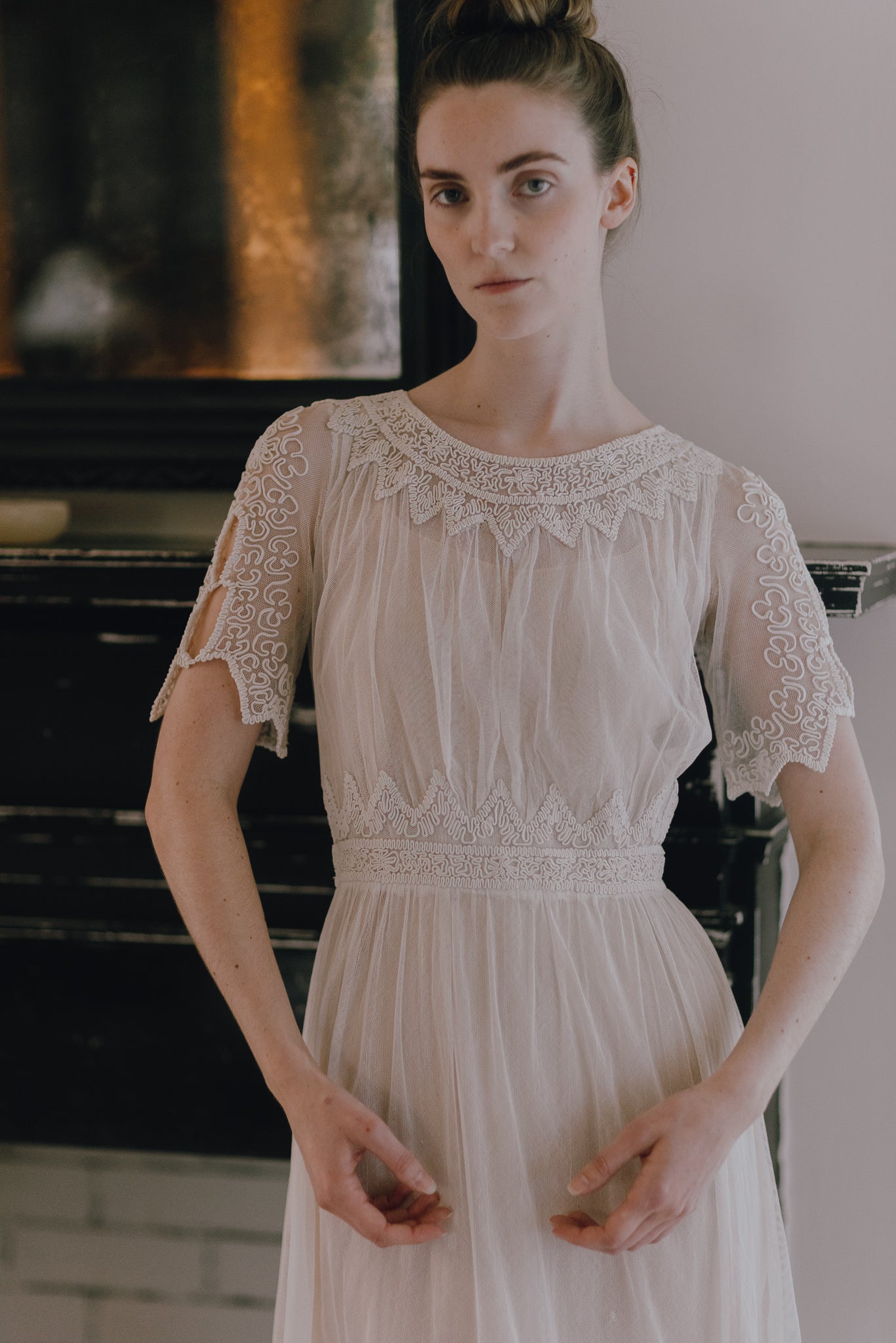 1910s soutache ivory net gown