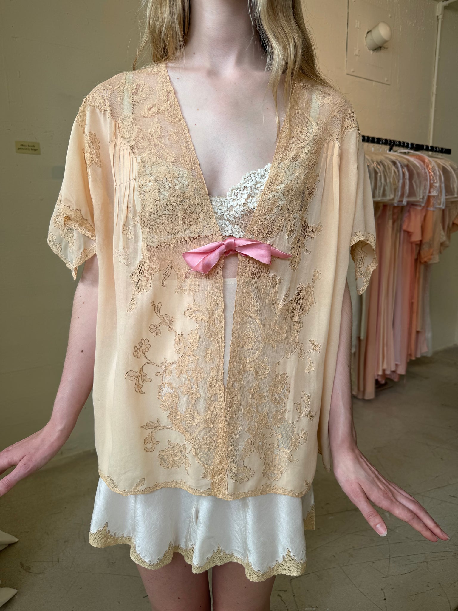 1920s French silk lace bed jacket