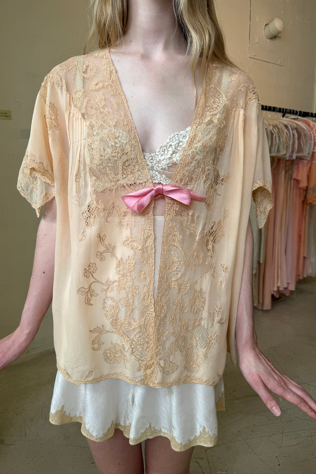 1920s French silk lace bed jacket