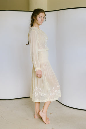 1920s Hungarian embroidered cotton dress
