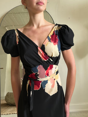 1930s bias silk puff sleeve gown