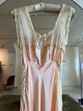 1930s baby pink silk lace bias lingerie gown