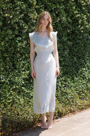 1930s French blue silk embroidered nightgown, France