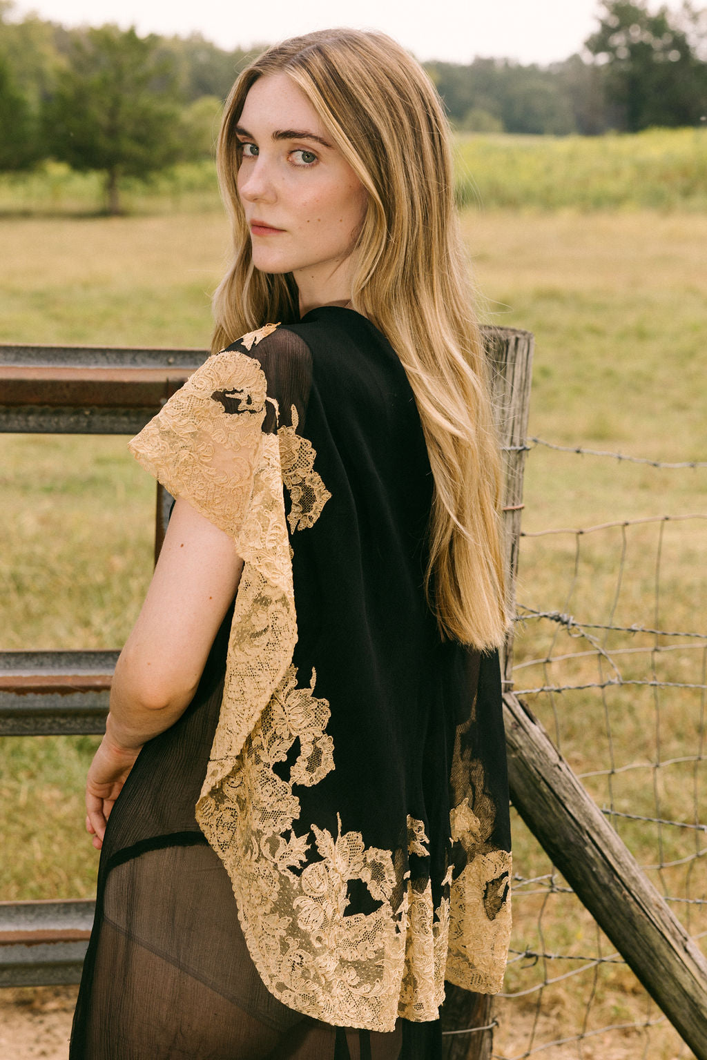 1920s silk chiffon lace capelet dress