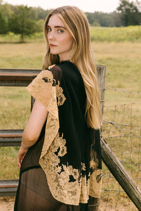 1920s silk chiffon lace capelet dress