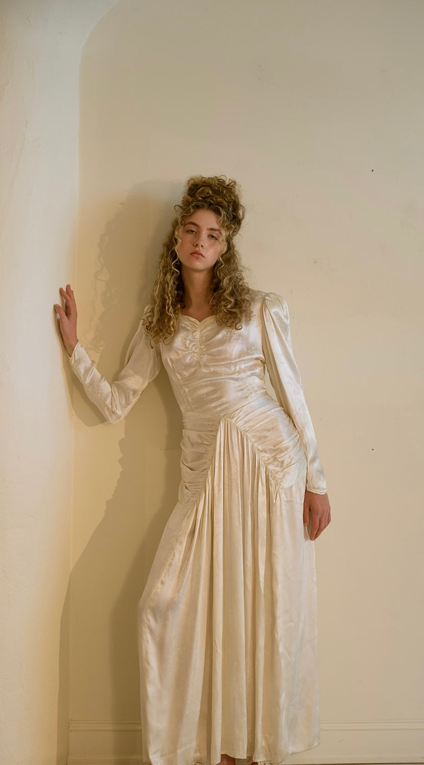 1940s damask silk satin wedding gown