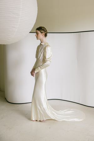 1930s European silk lace wedding gown