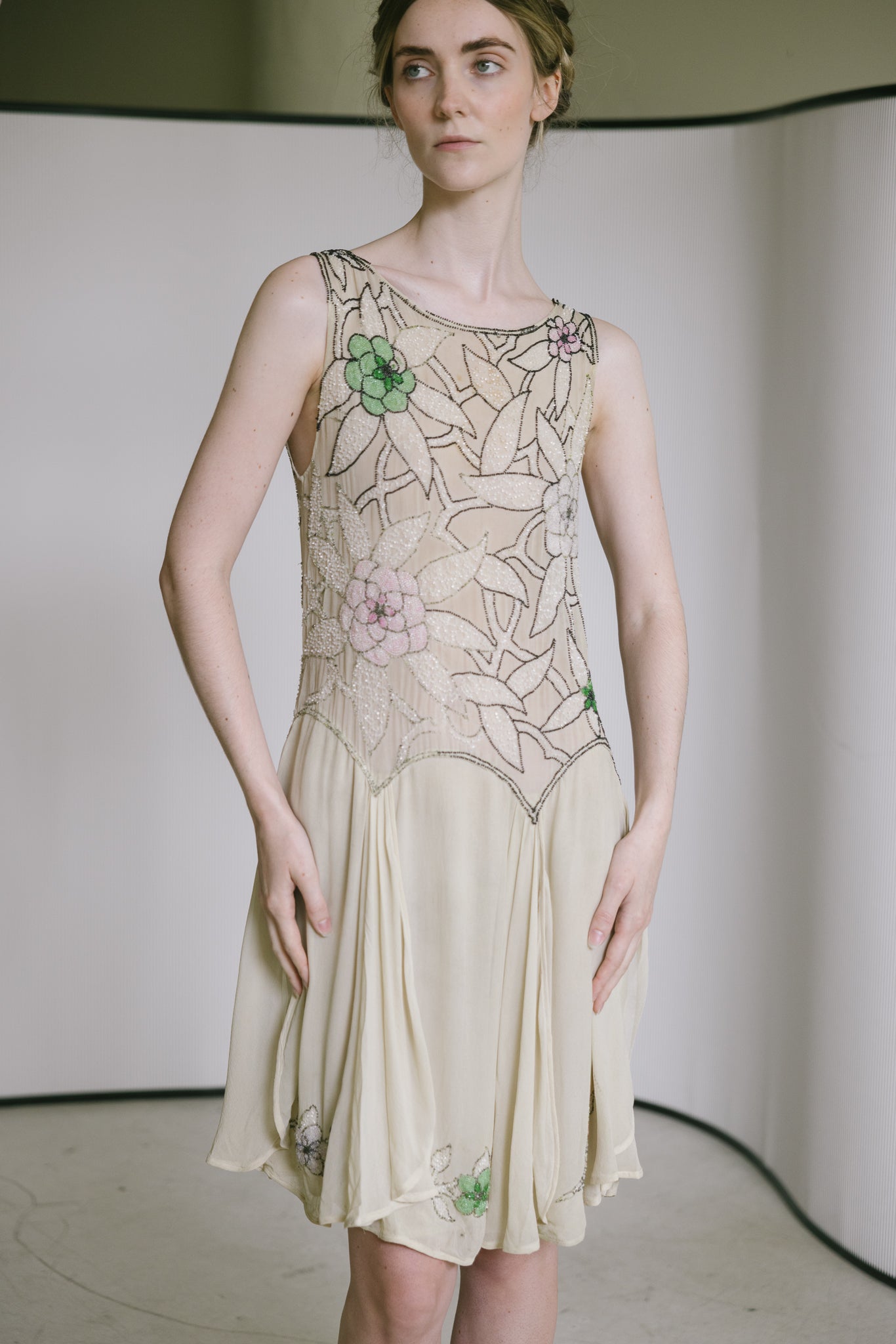 1920s silk chiffon beaded dress